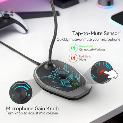 CMTECK USB Computer Microphone, RGB Light, Mute Function for PC/Laptop | Quick mute with LED, plug-and-play, noise-cancelling. Ideal for podcasting, YouTube, and streaming. Works with PS4/PS5/PC. - color: Dynamic RGB