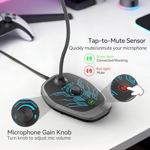 CMTECK USB Computer Microphone, RGB Light, Mute Function for PC/Laptop - color: Dynamic RGB