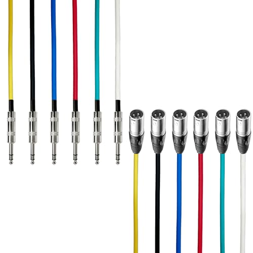 AxcessAbles XLR 수 - 0.6cm(1/4인치) TRS 스피커 4.6m(15피트) 컬러 케이블 팩 | 4.6m(15피트) 패치 케이블 오디오 코드 | 밸런스 스피커, 마이크 스네이크 코드 (4.6m(15피트) - 6팩) - size: 15ft, style: XLR 수 - 1/4 TRS