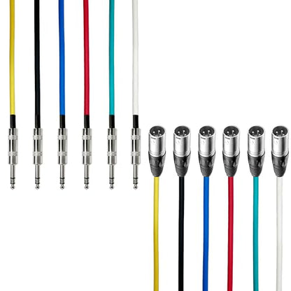 AxcessAbles XLR 수 - 0.6cm(1/4인치) TRS 스피커 4.6m(15피트) 컬러 케이블 팩 | 4.6m(15피트) 패치 케이블 오디오 코드 | 밸런스 스피커, 마이크 스네이크 코드 (4.6m(15피트) - 6팩) - size: 15ft, style: XLR 수 - 1/4 TRS