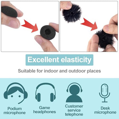 PAGOW 4Pcs Mini Foam Microphone Windscreens＆Furry Cover, Mic Headset Cover | Black High Density Lapel Microphone Windscreen for Lavalier Microphones Noise Reduction (2pcs Foam + 2pcs Furry) - color: black,Foam(2pcs),Furry(2pcs)