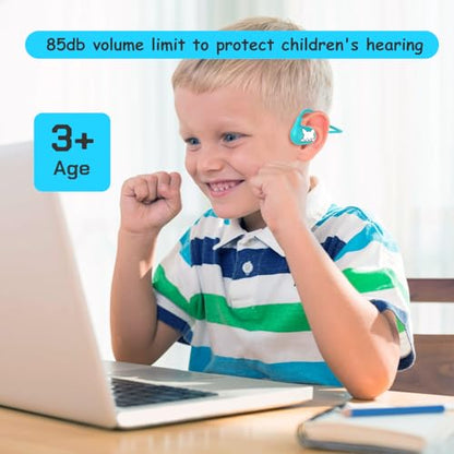 Kids Headphones, LK15 Open Ear Bluetooth Headphones with Air Conduction | Ultra-light, 85dB Volume Limiting Wireless headphone for Children Teens Boys Girls (Blue) - color: Blue