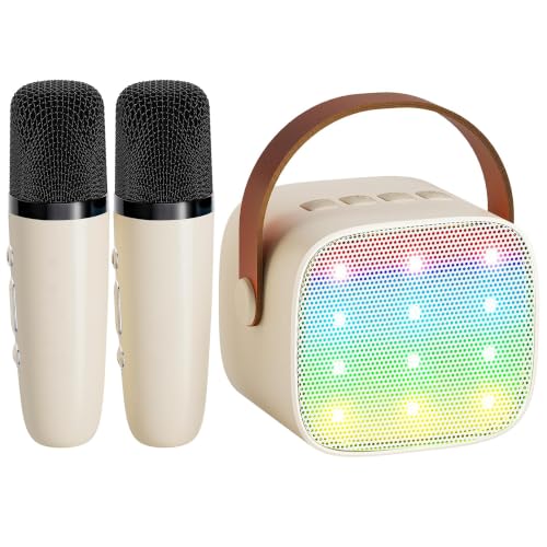 YLL Mini Karaoke Machine with 2 Wireless Microphones for Kids Adults, Portable Bluetooth Speaker Gift for Girls Boys Toys 3, 4, 5, 6, 7, 8, 10, 12+ Years Old Teens Birthday Home Family Party (Cream) - color: Cream
