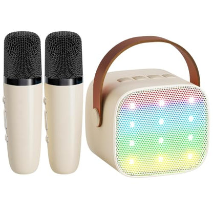YLL Mini Karaoke Machine with 2 Wireless Microphones for Kids Adults, Portable Bluetooth Speaker Gift for Girls Boys Toys 3, 4, 5, 6, 7, 8, 10, 12+ Years Old Teens Birthday Home Family Party (Cream) - color: Cream