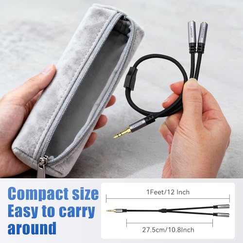 Headphone Splitter, 1/8 inch 3.5mm TRS Male to Dual 3.5mm TRS Female Stereo Audio Y Splitter Cable (1Feet/12Inch), Nylon-Braided, Hi-Fi Sound for Sharing Music, Movies, Gaming on Phones,Tablets,Laptop - color: 3.5mm TRS 1 Male to 2 Female Splitter, size: