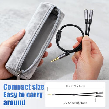 Headphone Splitter, 3.5mm TRS Male to Dual 3.5mm TRS Female Stereo Audio Y Splitter Cable (1Feet/12Inch), Nylon-Braided, Hi-Fi Sound for Sharing Music, Movies, Gaming on Phones, Tablets, Laptop-2Pack - color: 3.5mm TRS 1 Male to 2 Female Splitter, size: 2