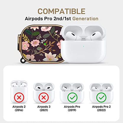 for AirPods Pro 2/1 Case Cover with Lock, Magsafe Compatible, Purple Flower - color: Purple+Pink, size: AirPods Pro 2/1 Case (2019/2022/2023)