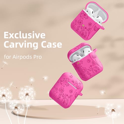 Lerobo for AirPod Case 2nd/1st Generation with Keychain | Flower Engraved Soft Silicone Cover for AirPods 2 Case, Wireless Charging, Shockproof, One-piece Design, Rose Pink - color: Rose Pink