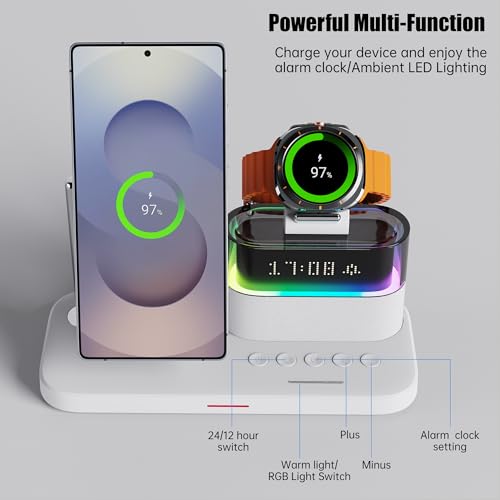 Magnetic Charger for Samsung, 5 in 1 Wireless Charging Station for Samsung Galaxy S25 Ultra/S24/S23/S22, Galaxy Watch 8/7/6/4/5, Galaxy Buds/Pro, Upgraded Version - color: White-Upgraded Version