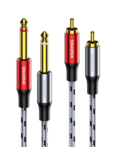 SNANSHI Dual 1/4 Inch to Dual RCA Cable 6.6ft, Nylon Braided 2 x 6.35mm TS to 2 RCA Male Stereo Audio Interconnect Cord for Studio Monitors, Mixer, Amplifier, Receiver - Gold Plated, Shielded