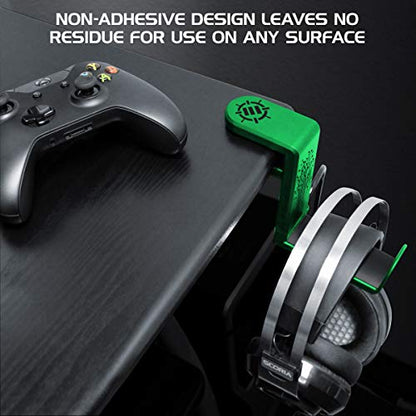 ENHANCE PC Gaming Headphone Holder - Desk Headphone Hanger Esports Headset Holder with Adjustable 360 Rotation, Under Desk Hook Clamp, Universal Fit - Built in Cable Clip Organizer - Green - color: green