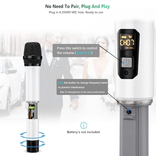 Bietrun UHF Wireless Microphone with 1/4'' Plug Rechargeable Receiver - color: Black White