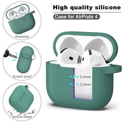 for Airpods 4 Case Cover with Cleaner Kit, Soft Silicone Case with Keychain, Full Protective Cover for Men and Women, Compatible with Apple Latest Airpods 4, Pine Green - color: C Pine Green