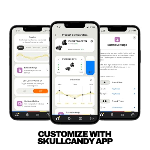 Skullcandy Push 720 Open Wireless Open-Ear Bluetooth Earbuds - Cement | Waterproof, Clip-On Lightweight Design, 30 Hours Battery, Wireless Charging Pouch, Exercise, Running Outdoors, Gym, Fitness - color: Cement