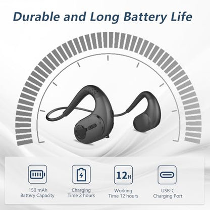 Bluetooth Headset, Open Ear Headphones with Removable Microphone | Noise Cancelling Wireless Headset for Phones Laptop Computer, 12 Hours PC Headsets for Office Meeting Working Driving Running