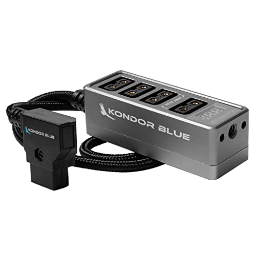 KONDOR BLUE | 12V D-Tap Power Hub Splitter with Voltmeter, 4 Way | 1/4-20 Threads, ARRI Anti Twist Locating Points, Multi Hole Mounting, Power Distribution for Camera Rigs | Gray - color: Space Gray