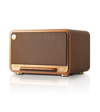 Edifier D32 Retro Wooden Tabletop Wireless Speaker AirPlay2, Brown | 60W RMS, Dual Hi-Res, Bluetooth5.3, Hi-Res Audio, ALAC, LDAC, 11H Battery, DSP Crossover, MDF Retro Cabinet, USB-C, AUX Input - color: Brown