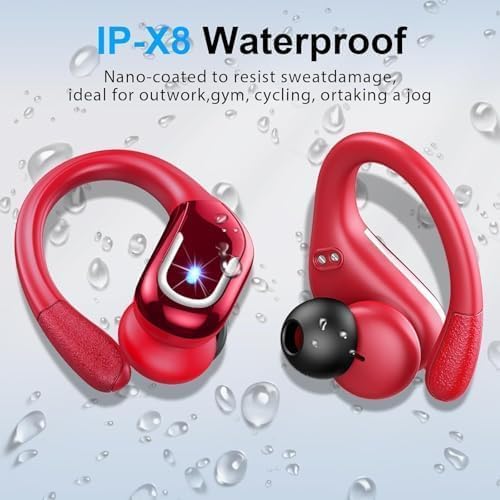 Wireless Earbuds, Sports Bluetooth 5.4 Headphones IPX8 Waterproof, 70H Over Ear Buds with Deep Bass Sound,4 ENC Noise Cancelling Mics, USB-C Fast Charging Earphones with Earhooks for Workout/Running | Bluetooth 5.4, 4 ENC Microphones, Deep Bass Sound, LED