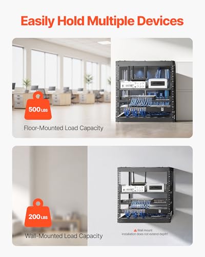 VEVOR 10U Server Rack, Open Frame Network Rack,4-Post Floor Standing or Wall Mounted, Includes 2PCS Vented 1U Rack Shelves & Mounting Hardware, Computer Wall Rack for 19" IT/AV Equipment - size: 10U Server Rack