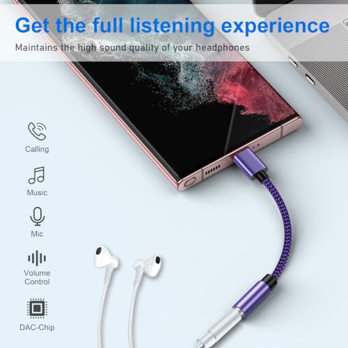 USB C to 3.5mm Headphone Jack Adapter USBC to Audio Aux Cord Dongle Adapter - color: Purple