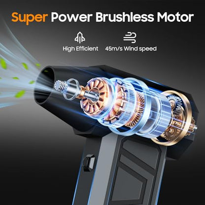 Compressed Air Duster, 3-Gear Mini Blower, Rechargeable, Cordless | 130,000RPM, Electric, Dust Blower, Air Blower, Fast Charging, Pc, Keyboard, Car, Home, Black, 5 Nozzles, 0.48 lb Lightweight