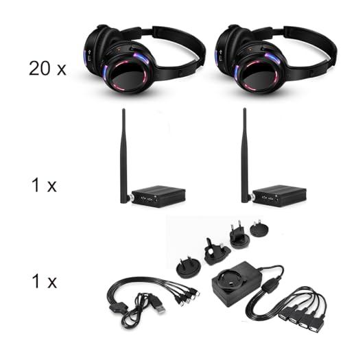 Factory Sell Silent Disco led Headphone Complete System (20 led Headphone + 2 trasmitter) - color: 20 led headphone + 2 trasmitter