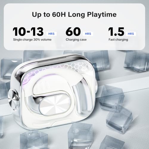 Open Ear Headphones, Over Ear Earbuds with Ergonomic Earhook,Powerful Sound - color: White