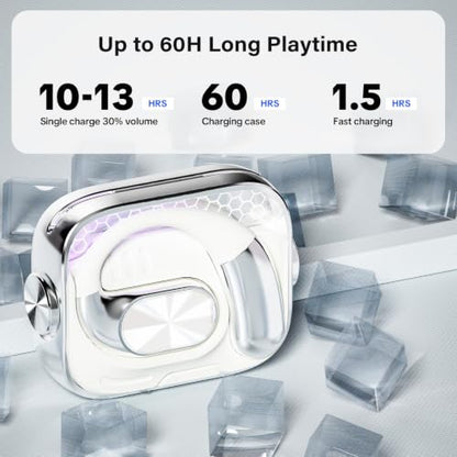 Open Ear Headphones, Over Ear Earbuds with Ergonomic Earhook,Powerful Sound - color: White