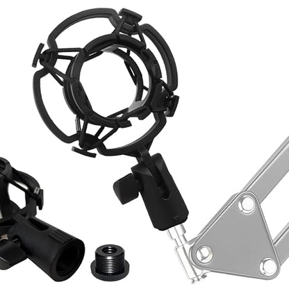 Microphone Shock Mount 1 PACK, Mic Holder Clip for 43-48mm/1.69~1.9in Diameter Condenser Microphone, 3/8 or M16 Internal Thread, with 5/8" Male to 3/8" Female Screw Adapter, Easy to Use (Black)