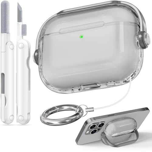 Case for Apple Airpods Pro 3 (Clear Black) | with Safety Lock, Phone Holder Function, High-Transparency TPU Material, with Portable Hook, Multifunctional Cleaning Tool - color: A-Clear Black, size: Airpods Pro 3 (2025)