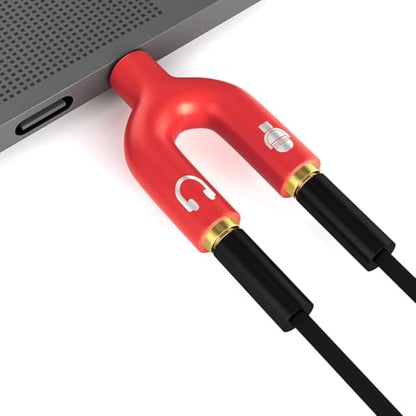 3.5mm Headphone Splitter Adapter, 2 Pack TRRS Male to Dual Female Y Splitter for Audio & Microphone – Headset to PC Mic Adapter – Compatible with Laptops, Tablets, Phones, PS4/PS5 Controllers, Red - color: Red