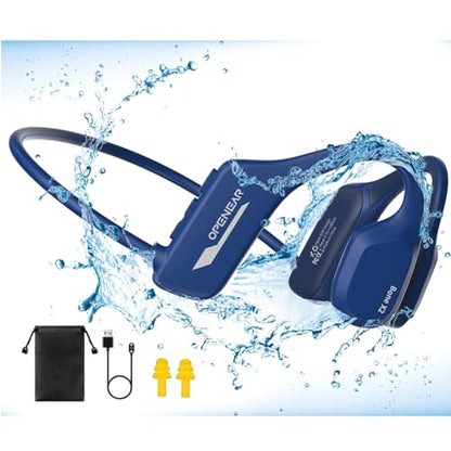 Bone Conduction Headphones - IPX8 Waterproof Bluetooth Head Set with 8G Memory for Swimming - color: Blue