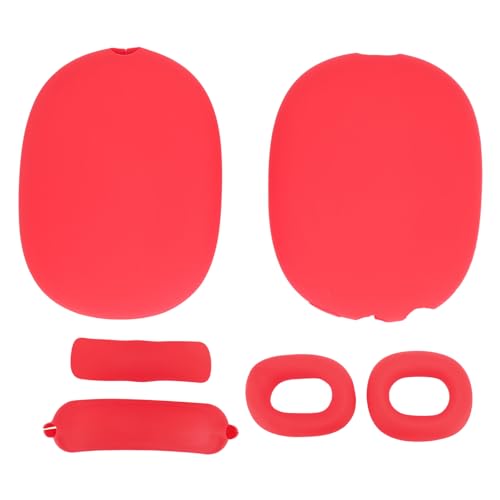 Headphone Protective Cover Kit for iOS Over Ear Headset, Silicone Headband Pad Beam Cushion Earpad Ear Cup Covers Set, Replacement Protector with Precise Openings, Washable (Red) - color: Red