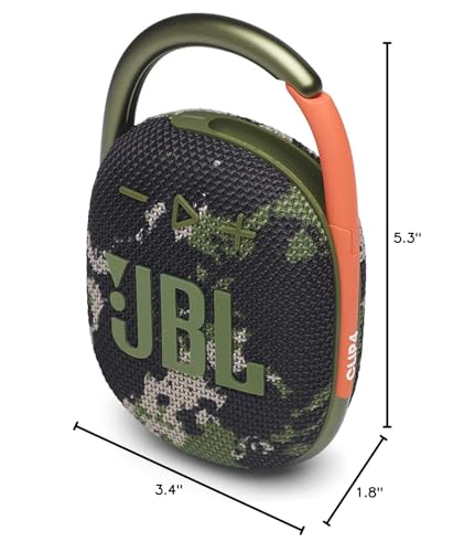 JBL Clip 4 Portable Bluetooth Speaker - Waterproof and Dustproof IP67, Mini Bluetooth Speaker for Travel, Outdoor and Home, (Squad), with Cleaning Cloth