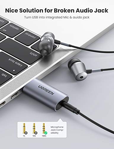 UGREEN USB to Audio Jack USB External Sound Card 3.5mm Audio Adapter | 2 in 1 USB A to Aux TRRS Headphone Adapter Mics Stereo Jack Aluminum Compatible with PS5 PC Windows Mac Linux Laptop Desktop