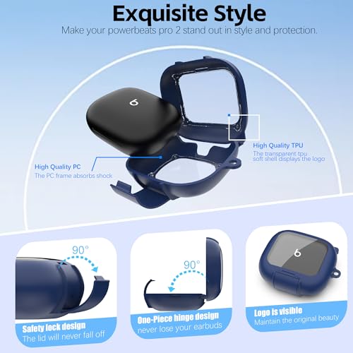 Secure Lock Case for Powerbeats Pro 2 with Phone Stand, LAKSDIURT Shockpoof Protection Cover Compatible with Beats Powerbeats Pro 2 Earbuds Clear Power Pro2 Case with Cleaner Kit & Keychain (Blue) - color: Blue