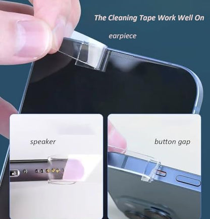 Cell Phone Cleaning Tools for iPhone Charging Port Dust Remover Tape, Phone Speaker Cleaner Accessory Kit Compatible with Camera, Airpod 4, iPad, Samsung, Pixel, Motorola etc -Transparent