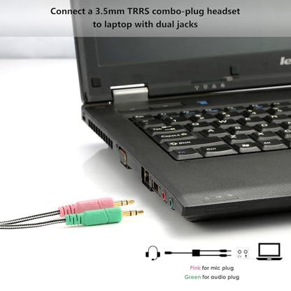 Headphone Splitter for Computer CTIA 3.5mm TRRS Female to 2 TRS Male | Braided Mic Audio Jack Y Adapter Headset Splitter Cable for PC, Laptop to Gaming Headset - 8inch/20cm - size: 1 Pack / 0.6 Feet