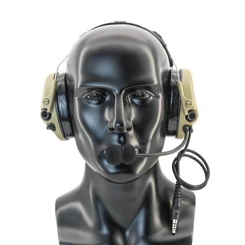 TAC300 Noise Cancelling Tactical Headset, Detachable Headband, 2Pin PTT for Airsoft Hearing Protection - color: Tan