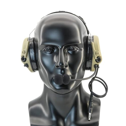TAC300 Noise Cancelling Tactical Headset, Detachable Headband, 2Pin PTT for Airsoft Hearing Protection - color: Tan