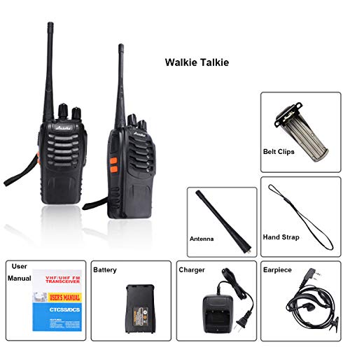 Walkie Talkies Rechargeable Long Range Two Way Radios 16-Channel with Earpiece Battery n Charger (3 Pack) - color: Black-3 Pack