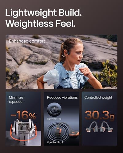 SHOKZ OpenRun Pro 2 Mini Bone Conduction Headphone, Rose Gold, Free Gym Bag | Bundle with Gym Bag；Amazon Exclusive; DualPitch premium sound；Smart Mic; IP55; 12H battery; Running/cycling/hiking - color: Rose Gold, size: Mini