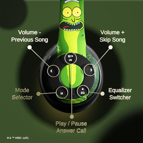 iJoy Rick and Morty Pickle Rick Bluetooth Headphones with Built-in Mic | Officially Licensed Wireless Over-Ear Headphones, Foldable Headset | Rick and Morty Gifts for Men, Women, Teens & All Fans - color: Pickle Rick