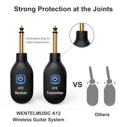 Wireless Guitar System 2.4GHz 100Ft/30M Range, A12 (2TX+1RX) | 100Ft/30M Range, Low Latency, Rechargeable, Easy Pairing for Electric Guitar & Bass - Guitar Accessories - color: 2TX+1RX