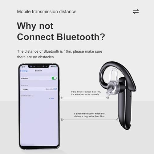 Truck Driver Bluetooth Headset for Cell Phones Wireless Earbuds with Earhooks IPX7 Waterproof Dual Microphone Earpiece in Ear Hands Free Single Headphone Charging Case for Driving Business Android iOS