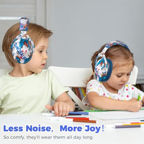 Kids Ear Protection Safety Ear Muffs, NRR 25dB Noise Reduction Children Earmuffs, Hearing Protectors for Sleeping, Studying, Airplane, Concerts, Fireworks-Dinosaur with Blue Band - color: Blue Band Dinosaur