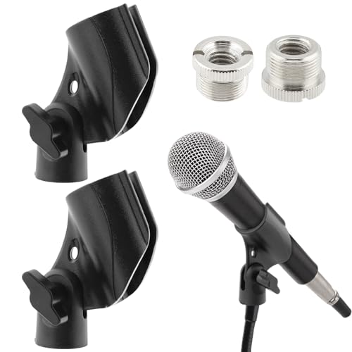 2pcs Microphone Clip Adjustable Angle U Shaped Mic Clip Holder with Screw Adapter Universal Microphone Holder for Most Wired or Wireless Handheld Microphone Stand(Black)