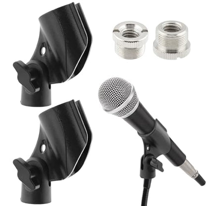 2pcs Microphone Clip Adjustable Angle U Shaped Mic Clip Holder with Screw Adapter Universal Microphone Holder for Most Wired or Wireless Handheld Microphone Stand(Black)