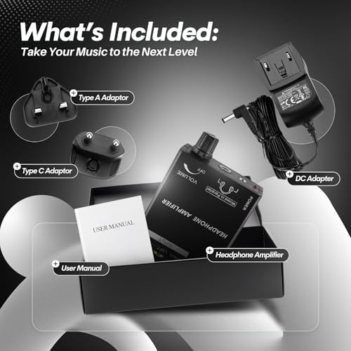 TNP Portable 3.5mm Headphone Amplifier with RCA Input, Volume Control | Inline Headphone Amp with 3.5mm and 6.35mm Outputs, 5V Power Adapter, and Analog Knob for Pc and Home Audio