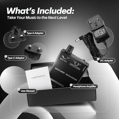 TNP Portable 3.5mm Headphone Amplifier with RCA Input, Volume Control | Inline Headphone Amp with 3.5mm and 6.35mm Outputs, 5V Power Adapter, and Analog Knob for Pc and Home Audio